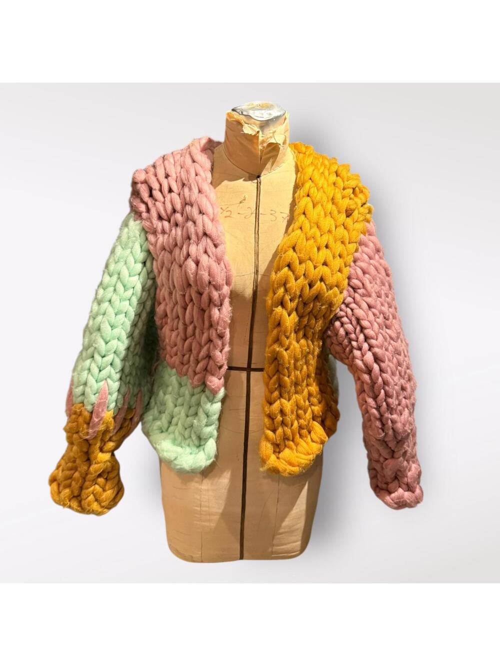 Hope Macaulay Chunky Colorblock Hand-Knit Cardigan Sweater